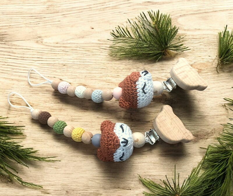 Schnullerkette Fuchs Fuchskopf grün Herbst