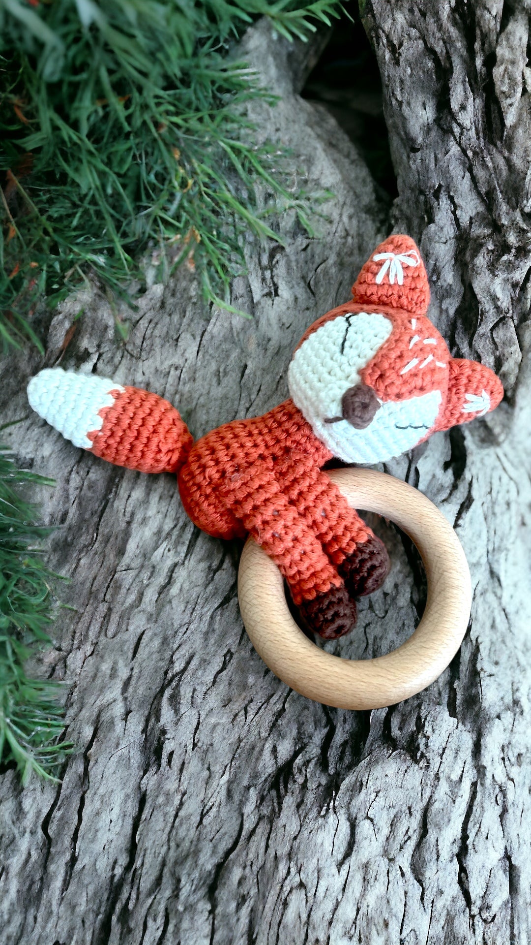 Gehäkelte Fuchsrassel Holzring Herbst