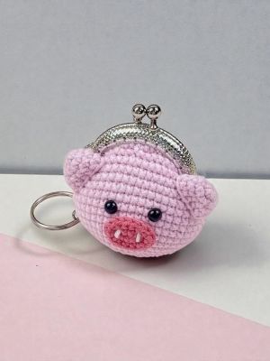 Mini-Gelbörse Portemonnaie handgehäkelt Schwein