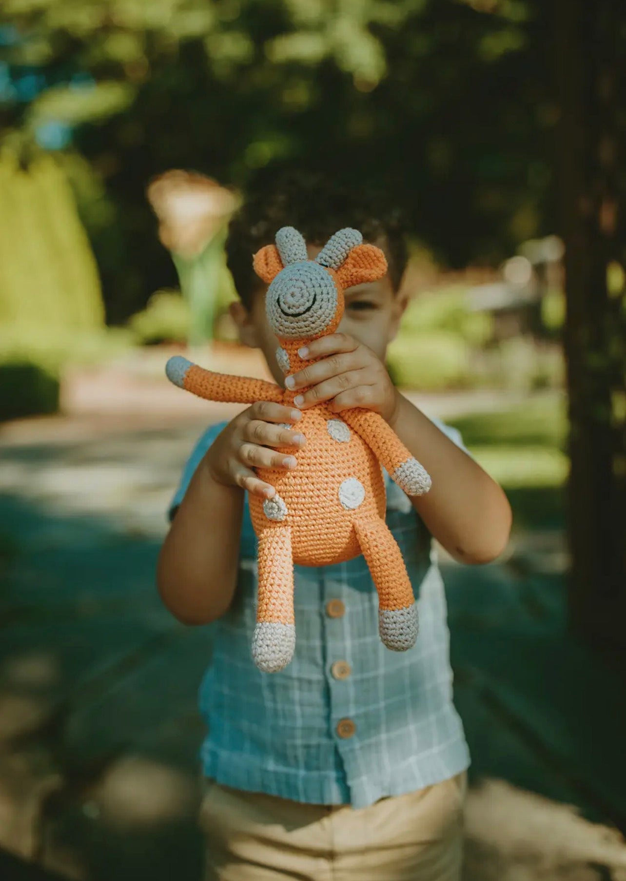 Handgehäkelte Rassel Giraffe Kuscheltier