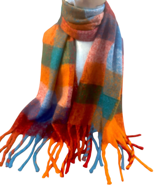Kuscheliger XL-Schal orange-bunt Herbst