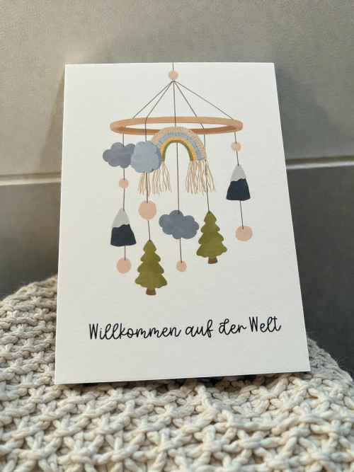 Geburtskarte Baby-Mobile personalisiert