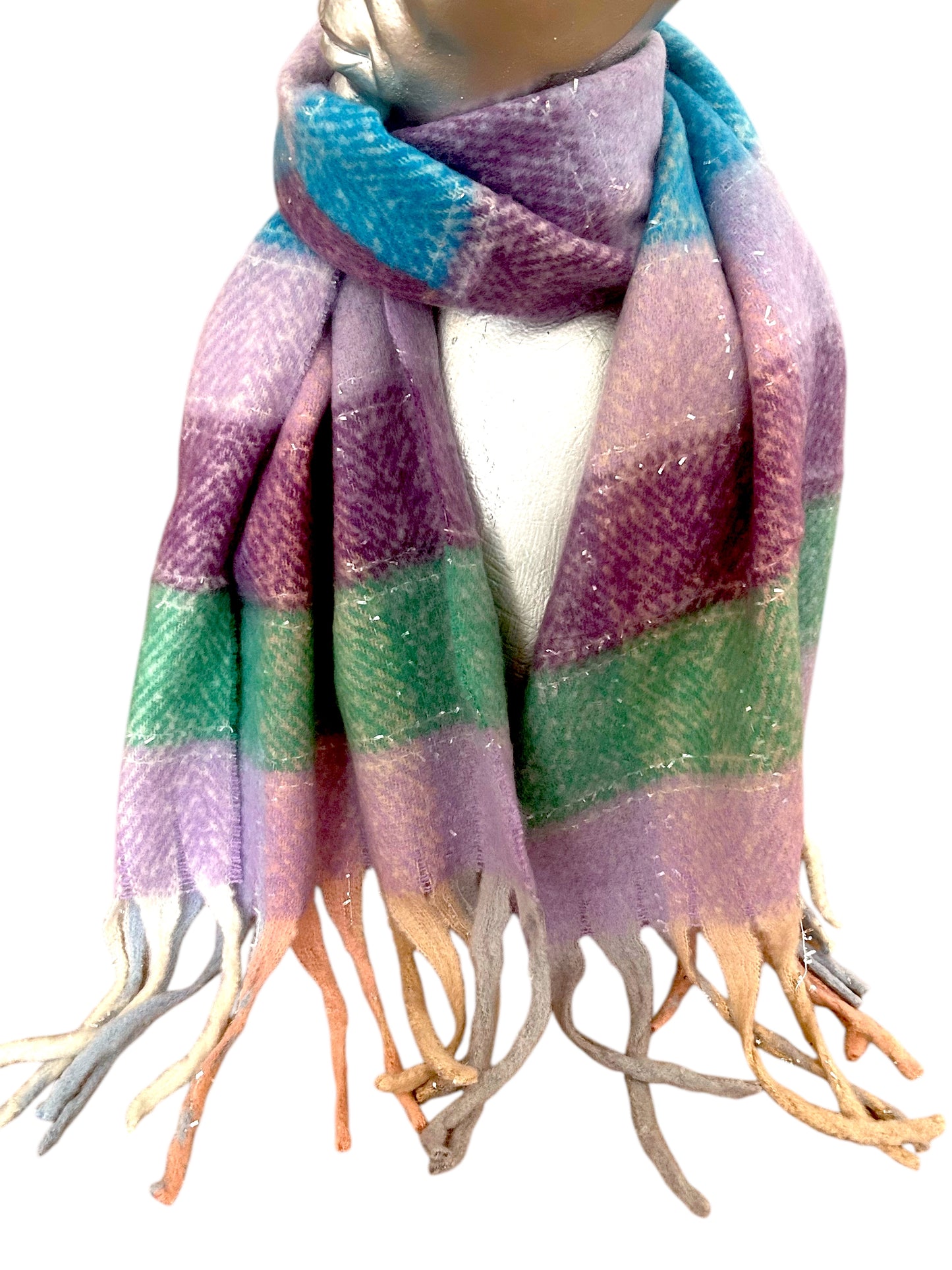 Kuscheliger XL-Schal lila-grün-Glitzer