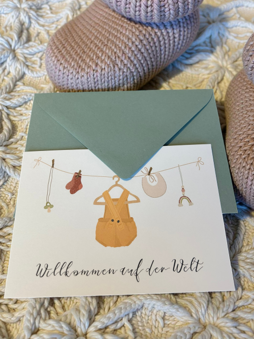 Geburtskarte Wäscheleine Babybody