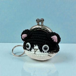 Mini-Gelbörse Portemonnaie handgehäkelt Katze