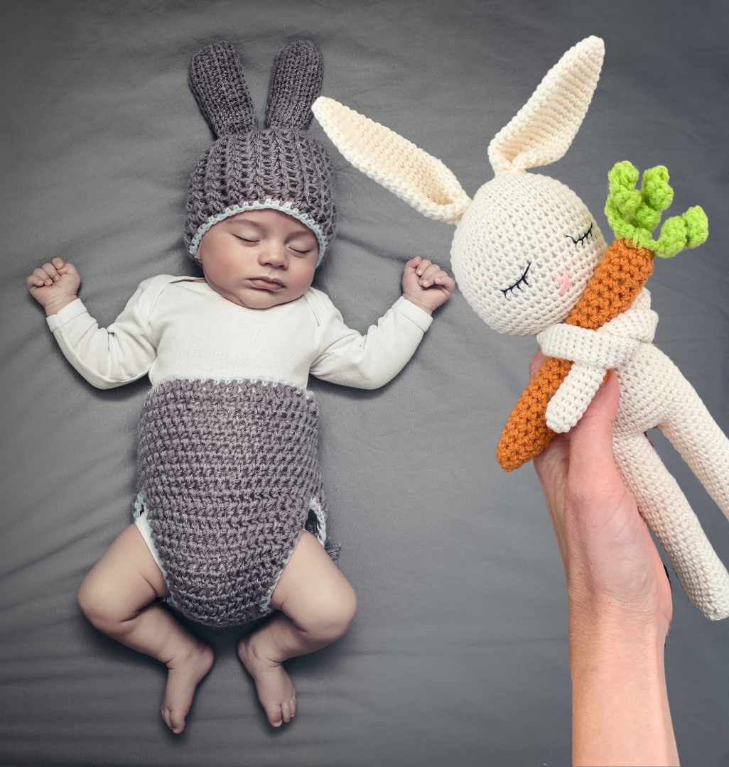 Hase mit Karotte Frühling Kuscheltier