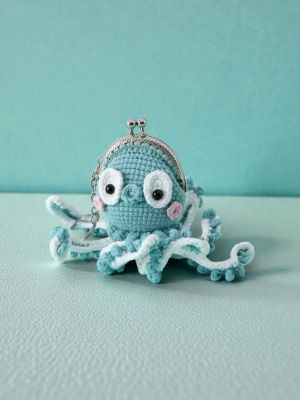 Mini-Gelbörse Portemonnaie handgehäkelt Oktopus Krake