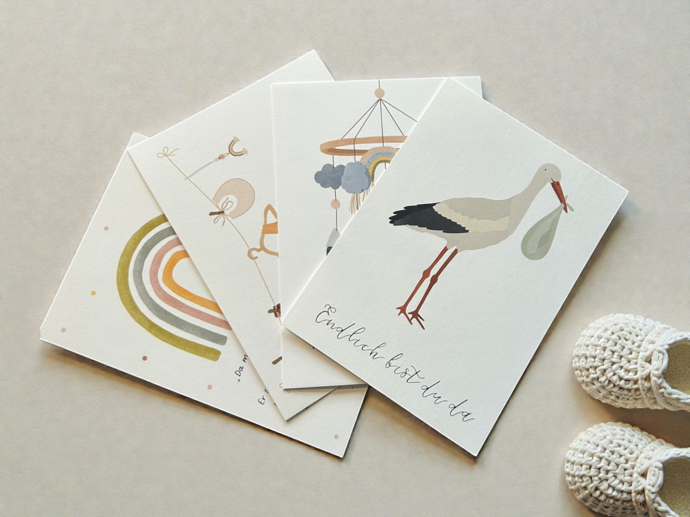 Geburtskarte Storch mit Baby